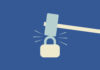 Brute-force password cracking: A hammer cracking a padlock.