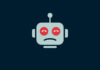 Robot with call symbols for eyes.