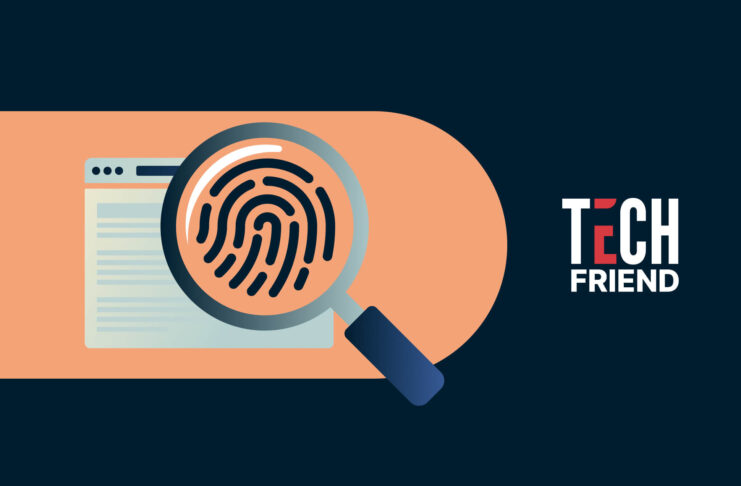 Browser fingerprint with a magnifying glass.